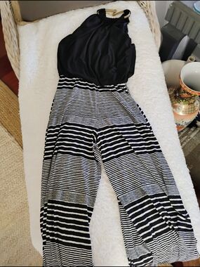J.B.S. Black & White Striped Halter Jumpsuit